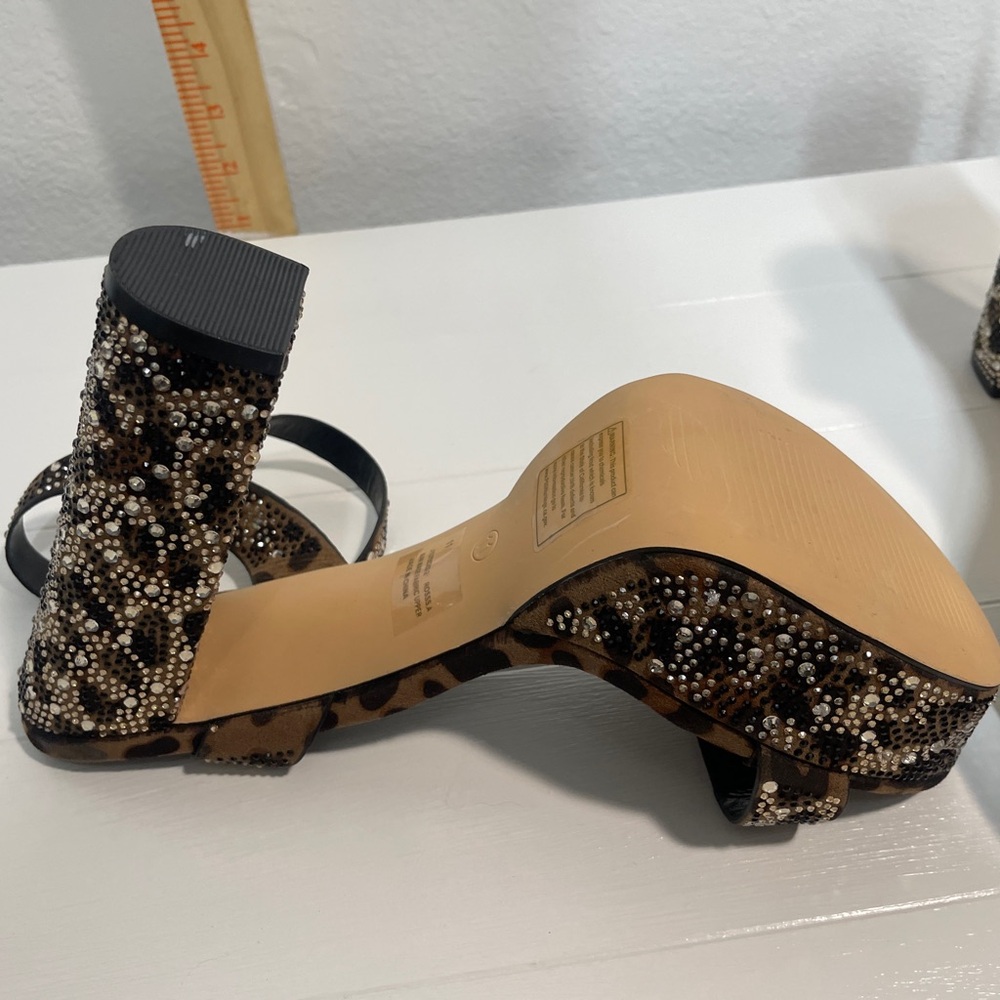 SIZE 11 - Leopard Print Platform Sandals with Rhinestone Accents - Brown - Picture 6 of 7